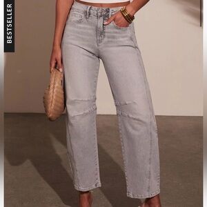 Light Gray High-Rise Barrel Leg Jeans